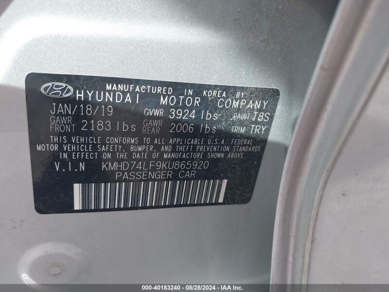 2019 HYUNDAI ELANTRA SE - KMHD74LF9KU865920 | SeoVin.biz
