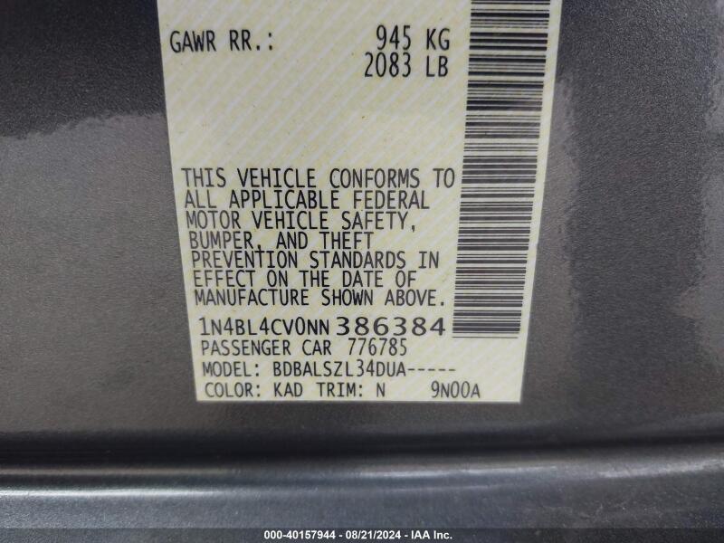 2022 NISSAN ALTIMA SR FWD - 1N4BL4CV0NN386384 | SeoVin.biz