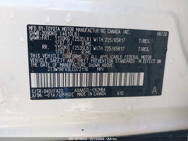 2020 TOYOTA RAV4 XLE - 2T3W1RFV3LC072116 | SeoVin.biz
