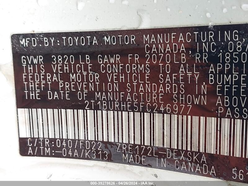 2015 TOYOTA COROLLA S PLUS - 2T1BURHE5FC246977 | SeoVin.biz