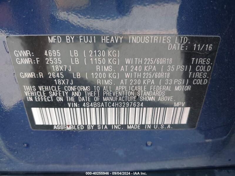 2017 SUBARU OUTBACK 2.5I TOURING - 4S4BSATC4H3297634 | SeoVin.biz