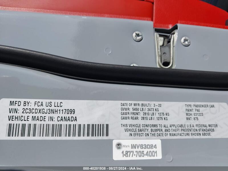2022 DODGE CHARGER SCAT PACK WIDEBODY - 2C3CDXGJ3NH117099 | SeoVin.biz