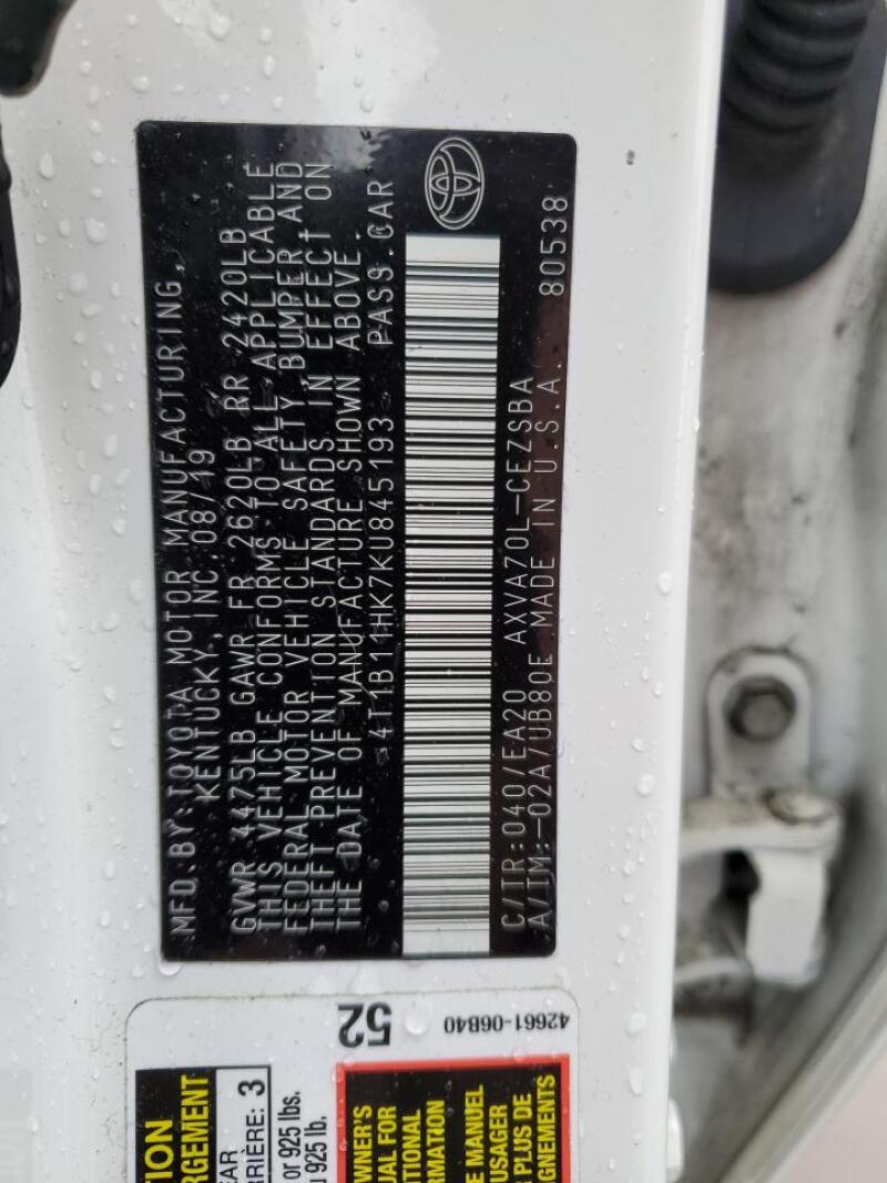2019 TOYOTA CAMRY L - 4T1B11HK7KU845193 | SeoVin.biz