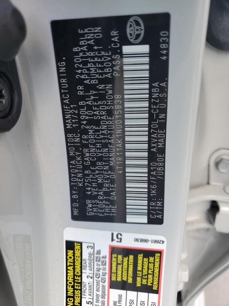 2022 TOYOTA CAMRY LE - 4T1R11AK1NU015838 | SeoVin.biz