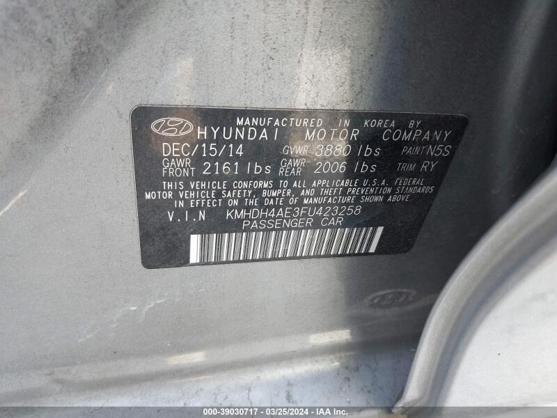 2015 HYUNDAI ELANTRA SE - KMHDH4AE3FU423258 | SeoVin.biz