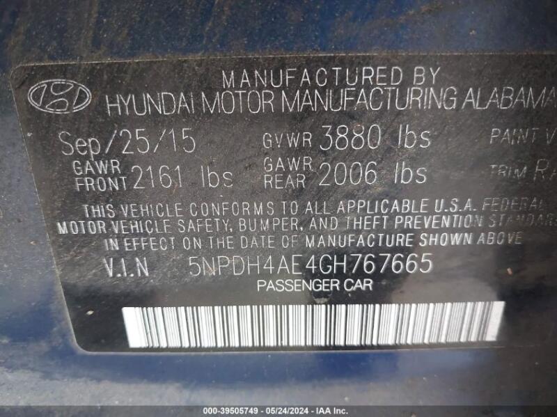2016 HYUNDAI ELANTRA SE - 5NPDH4AE4GH767665 | SeoVin.biz