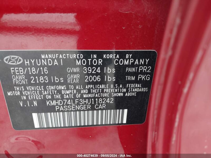 2017 HYUNDAI ELANTRA SE - KMHD74LF3HU118242 | SeoVin.biz