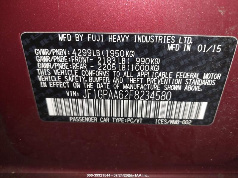 2015 SUBARU IMPREZA 2.0I - JF1GPAA62F8234580 | SeoVin.biz