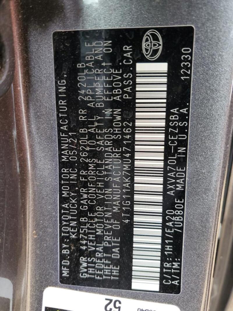 2021 TOYOTA CAMRY SE - 4T1G11AK7MU471462 | SeoVin.biz