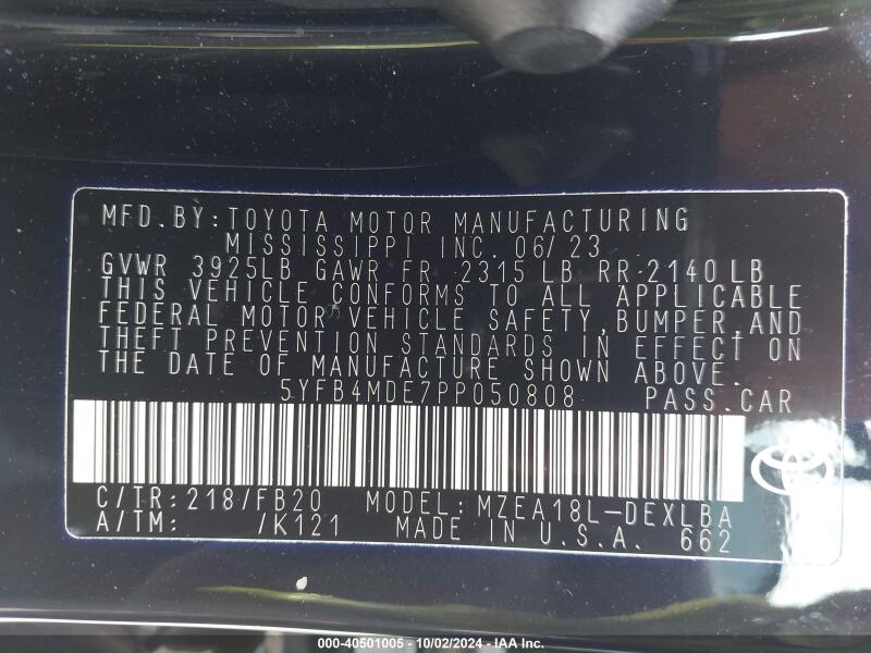2023 TOYOTA COROLLA LE - 5YFB4MDE7PP050808 | SeoVin.biz