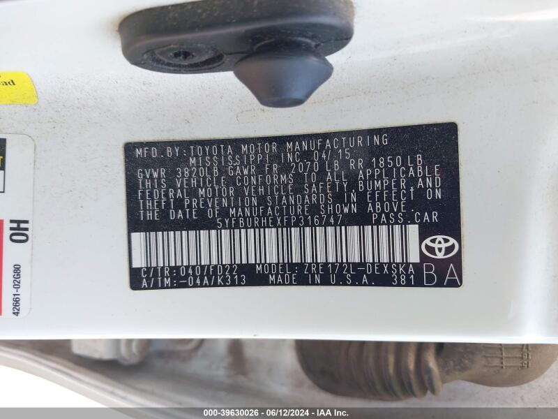 2015 TOYOTA COROLLA S PLUS - 5YFBURHEXFP316747 | SeoVin.biz