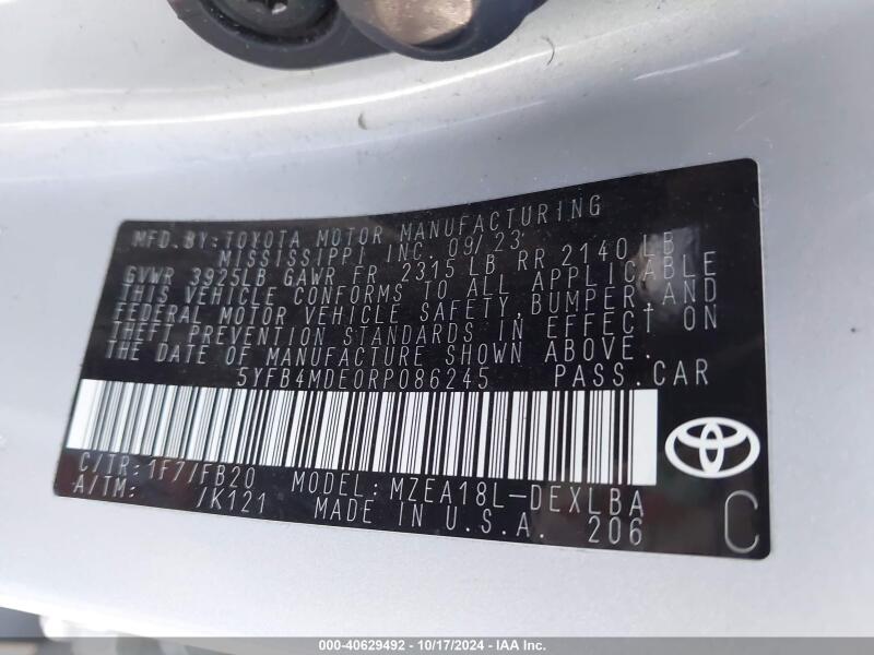 2024 TOYOTA COROLLA LE - 5YFB4MDE0RP086245 | SeoVin.biz