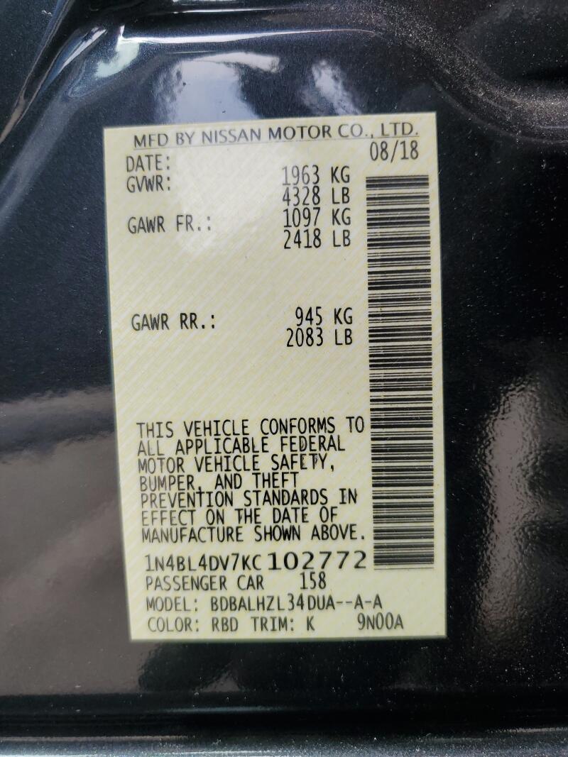 2019 NISSAN ALTIMA SV - 1N4BL4DV7KC102772 | SeoVin.biz
