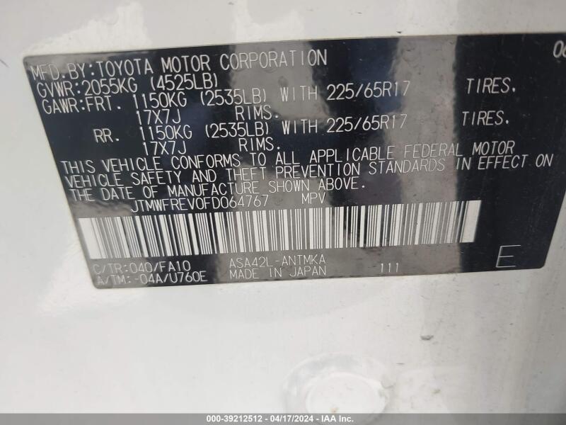 2015 TOYOTA RAV4 XLE - JTMWFREV0FD064767 | SeoVin.biz