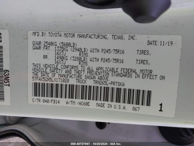 2020 TOYOTA TACOMA SR - 5TFAX5GN5LX171028 | SeoVin.biz