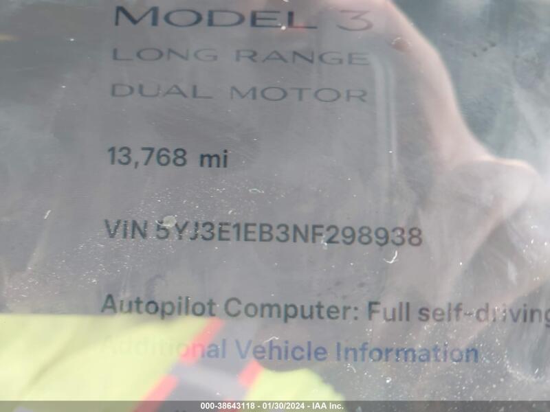 2022 TESLA MODEL 3 LONG RANGE DUAL MOTOR ALL-WHEEL DRIVE - 5YJ3E1EB3NF298938 | SeoVin.biz