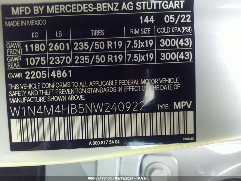 2022 MERCEDES-BENZ GLB 250 4MATIC - W1N4M4HB5NW240922 | SeoVin.biz