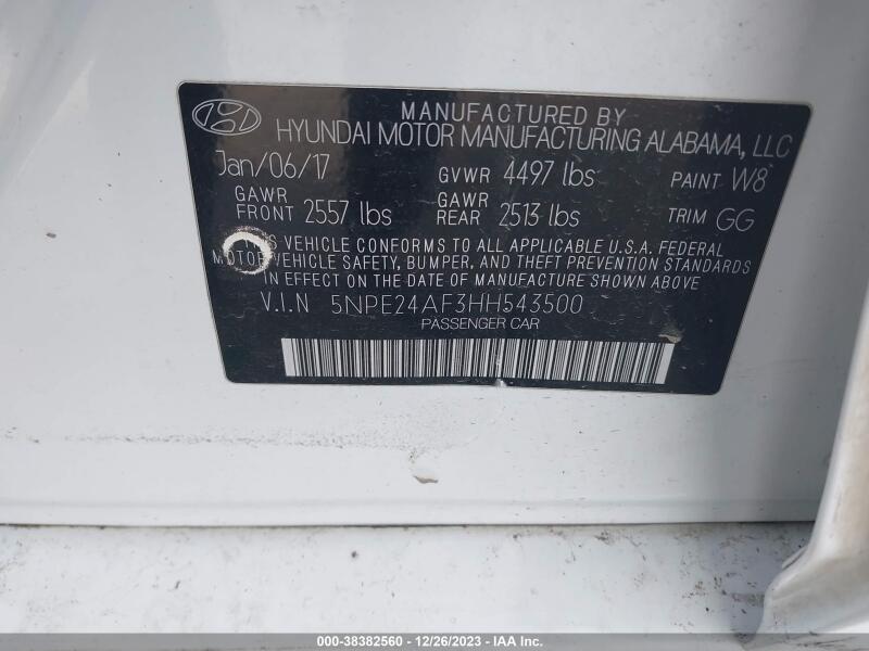 2017 HYUNDAI SONATA - 5NPE24AF3HH543500 | SeoVin.biz