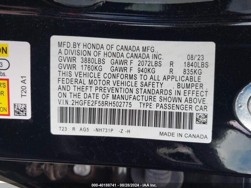 2024 HONDA CIVIC SPORT - 2HGFE2F58RH502775 | SeoVin.biz