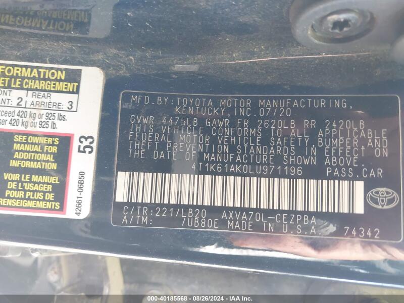 2020 TOYOTA CAMRY XSE - 4T1K61AK0LU971196 | SeoVin.biz