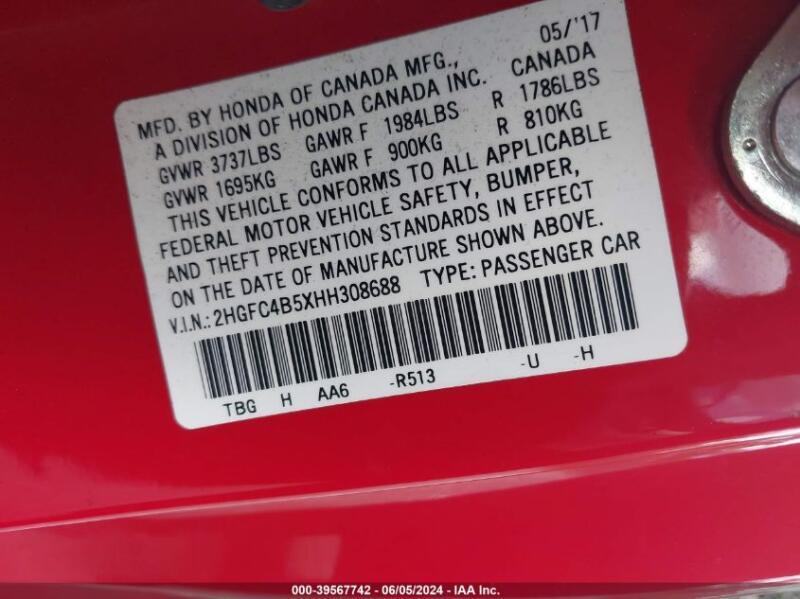 2017 HONDA CIVIC LX - 2HGFC4B5XHH308688 | SeoVin.biz