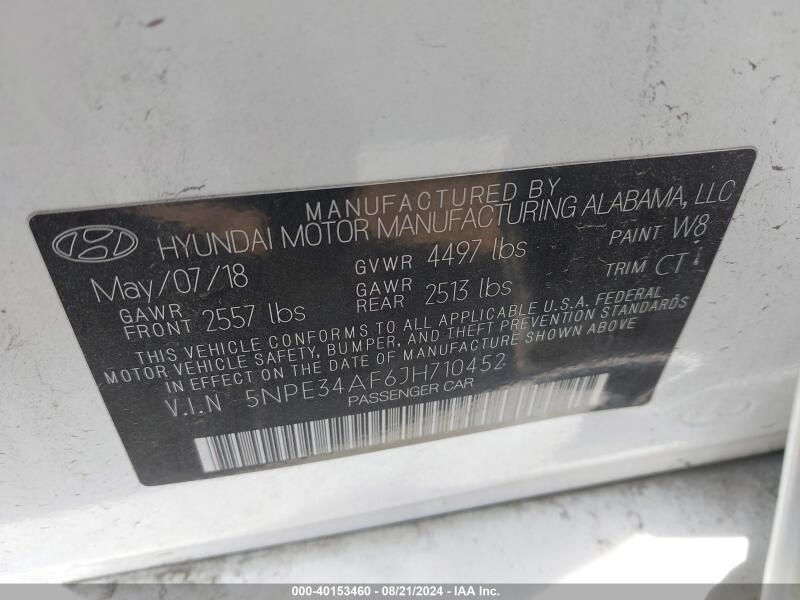 2018 HYUNDAI SONATA SEL+ - 5NPE34AF6JH710452 | SeoVin.biz