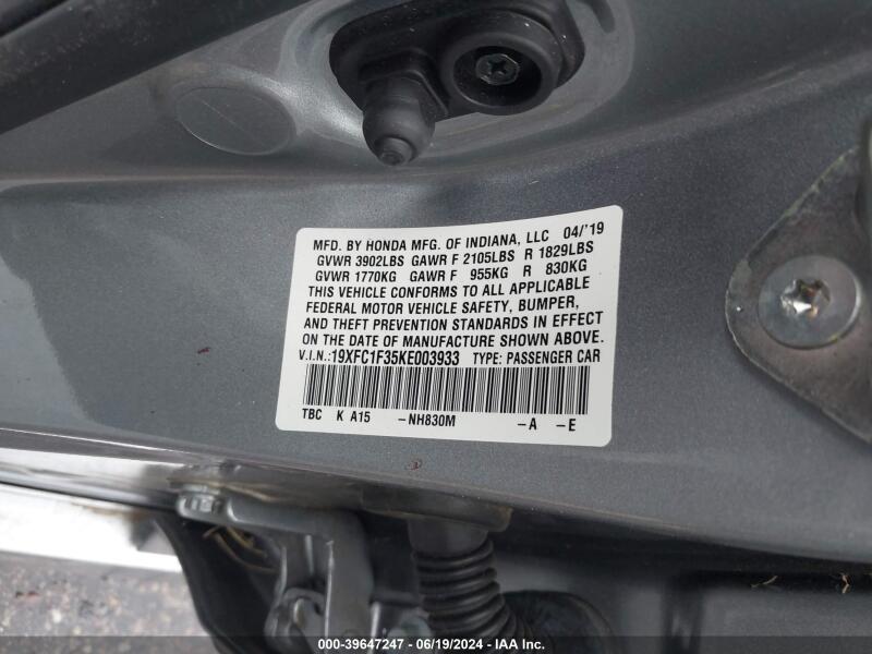 2019 HONDA CIVIC EX - 19XFC1F35KE003933 | SeoVin.biz