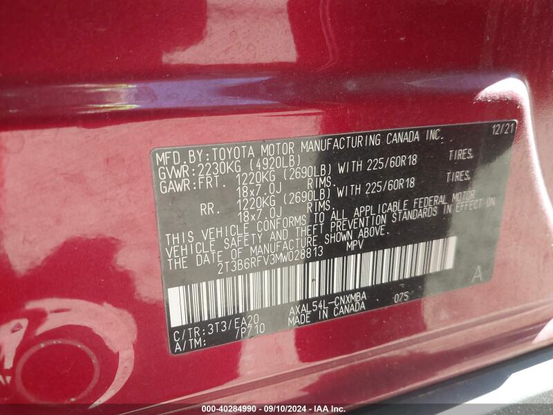 2021 TOYOTA RAV4 HYBRID XLE PREMIUM - 2T3B6RFV3MW028813 | SeoVin.biz