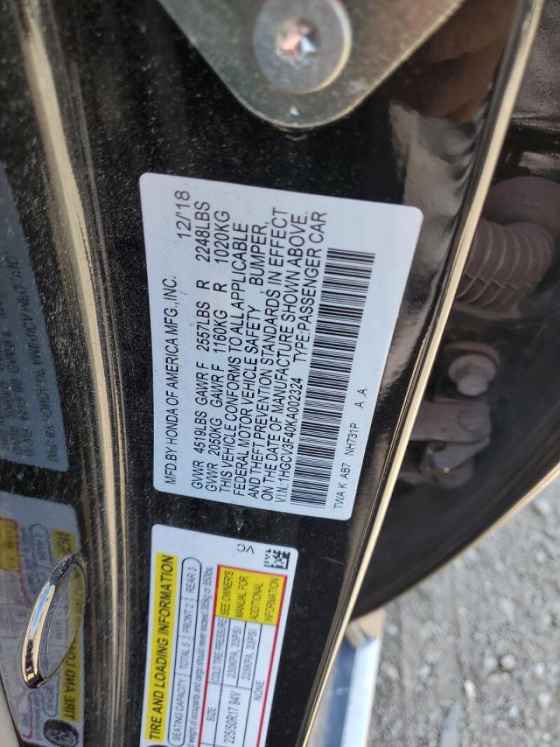 2019 HONDA ACCORD HYBRID EX - 1HGCV3F40KA002324 | SeoVin.biz