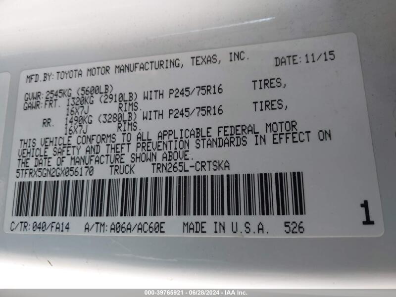 2016 TOYOTA TACOMA SR - 5TFRX5GN2GX056170 | SeoVin.biz