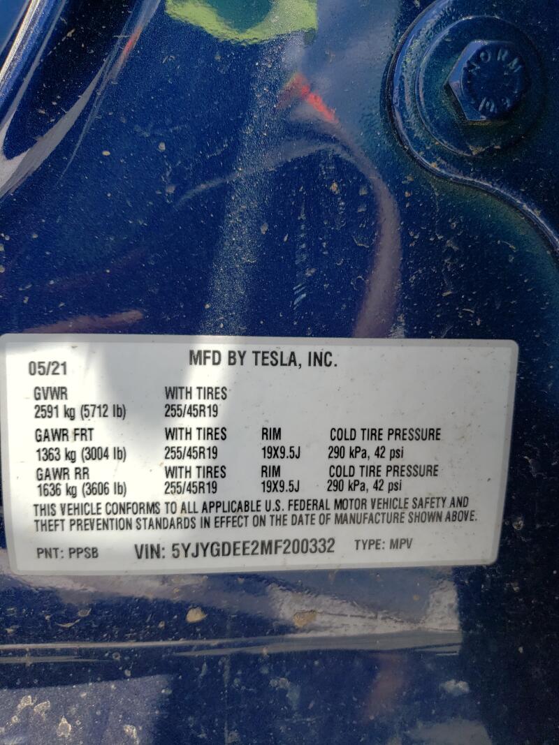 2021 TESLA MODEL Y - 5YJYGDEE2MF200332 | SeoVin.biz