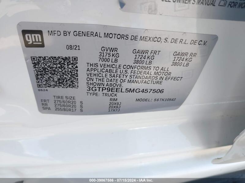 2021 GMC SIERRA 1500 4WD SHORT BOX AT4 - 3GTP9EEL5MG457506 | SeoVin.biz