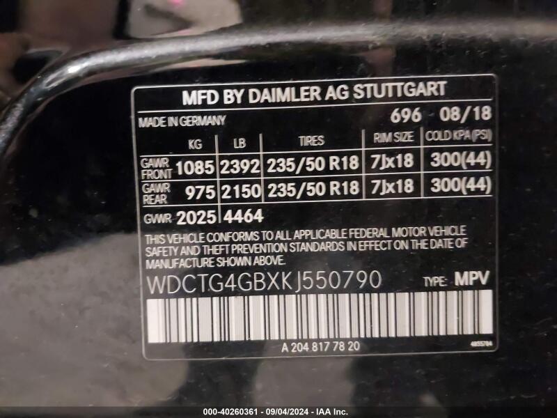 2019 MERCEDES-BENZ GLA 250 4MATIC - WDCTG4GBXKJ550790 | SeoVin.biz