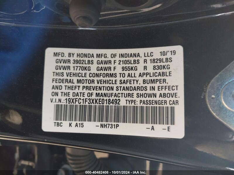 2019 HONDA CIVIC EX - 19XFC1F3XKE018492 | SeoVin.biz