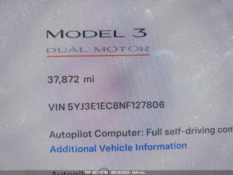 2022 TESLA MODEL 3 PERFORMANCE DUAL MOTOR ALL-WHEEL DRIVE - 5YJ3E1EC8NF127806 | SeoVin.biz
