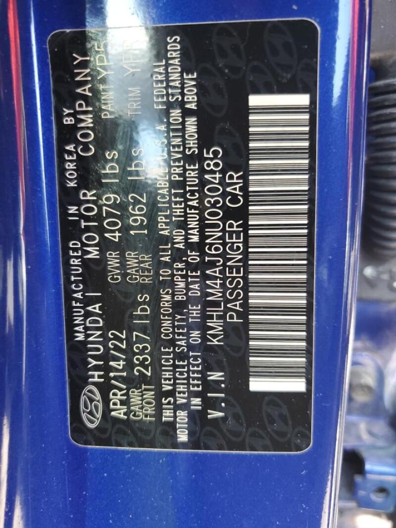 2022 HYUNDAI ELANTRA BLUE - KMHLM4AJ6NU030485 | SeoVin.biz