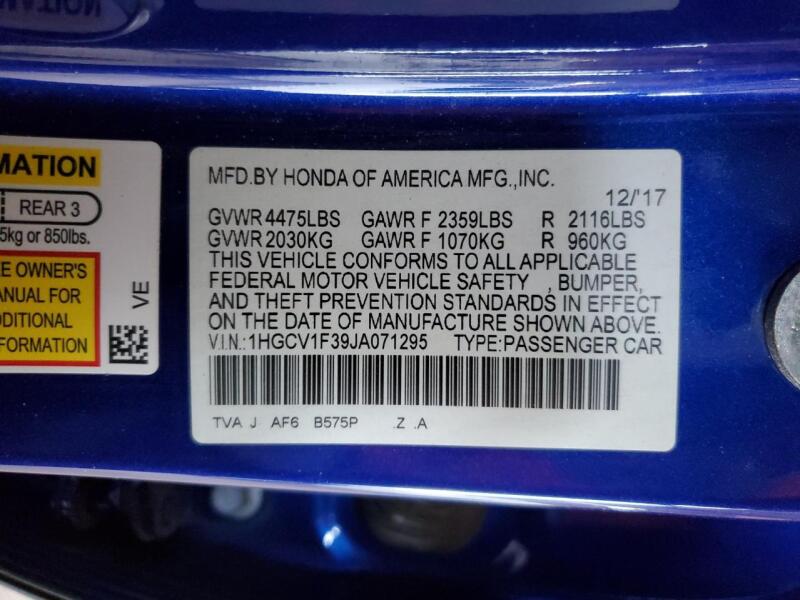 2018 HONDA ACCORD SPORT - 1HGCV1F39JA071295 | SeoVin.biz