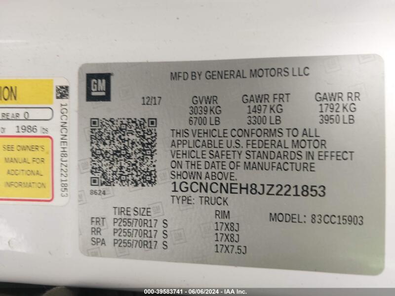 2018 CHEVROLET SILVERADO 1500 WT - 1GCNCNEH8JZ221853 | SeoVin.biz