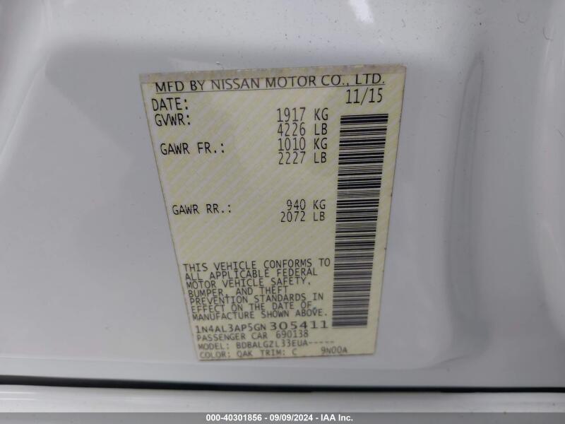 2016 NISSAN ALTIMA 2.5/2.5 S/2.5 SL/2.5 SR/2.5 SV - 1N4AL3AP5GN305411 | SeoVin.biz