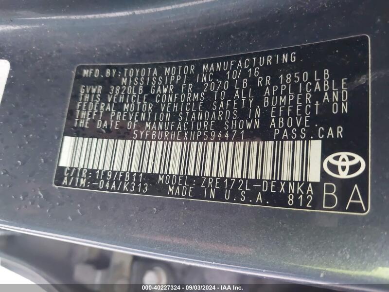 2017 TOYOTA COROLLA LE - 5YFBURHEXHP594471 | SeoVin.biz