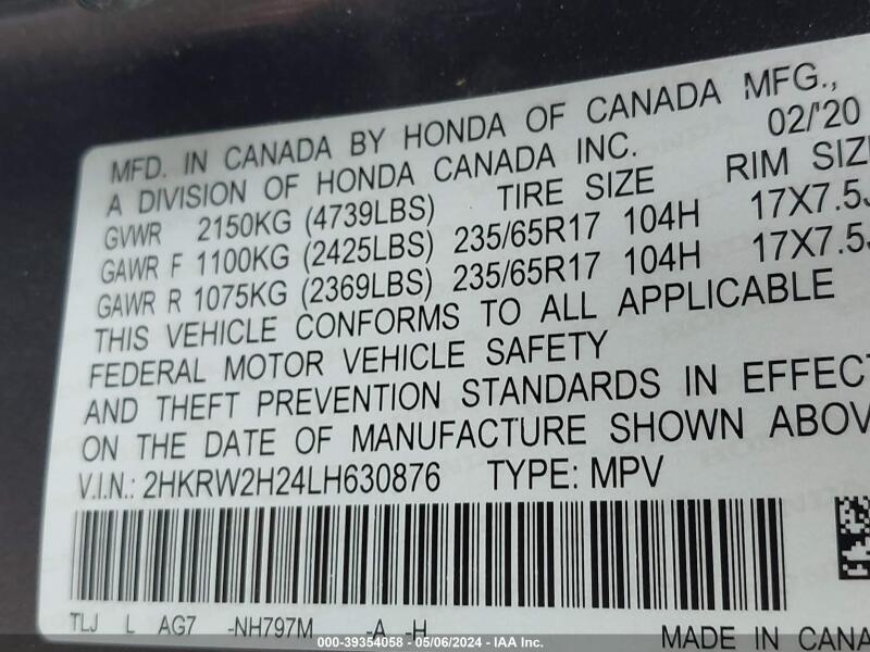 2020 HONDA CR-V AWD LX - 2HKRW2H24LH630876 | SeoVin.biz