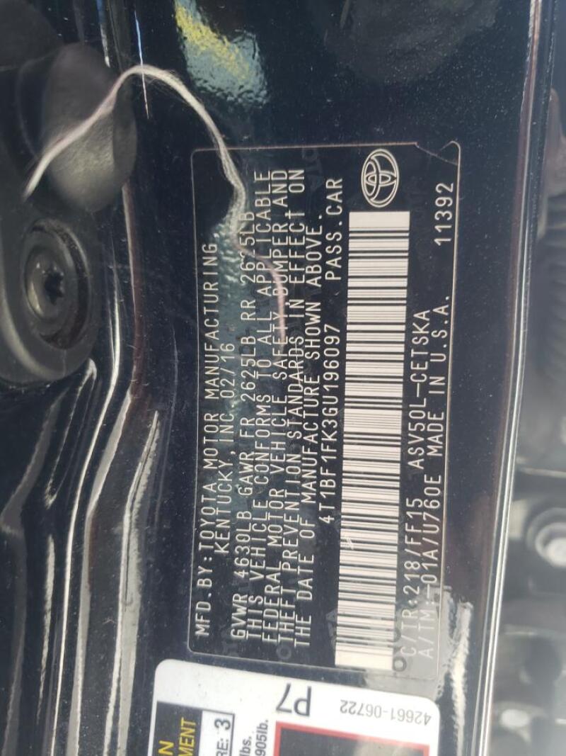 2016 TOYOTA CAMRY LE - 4T1BF1FK3GU196097 | SeoVin.biz