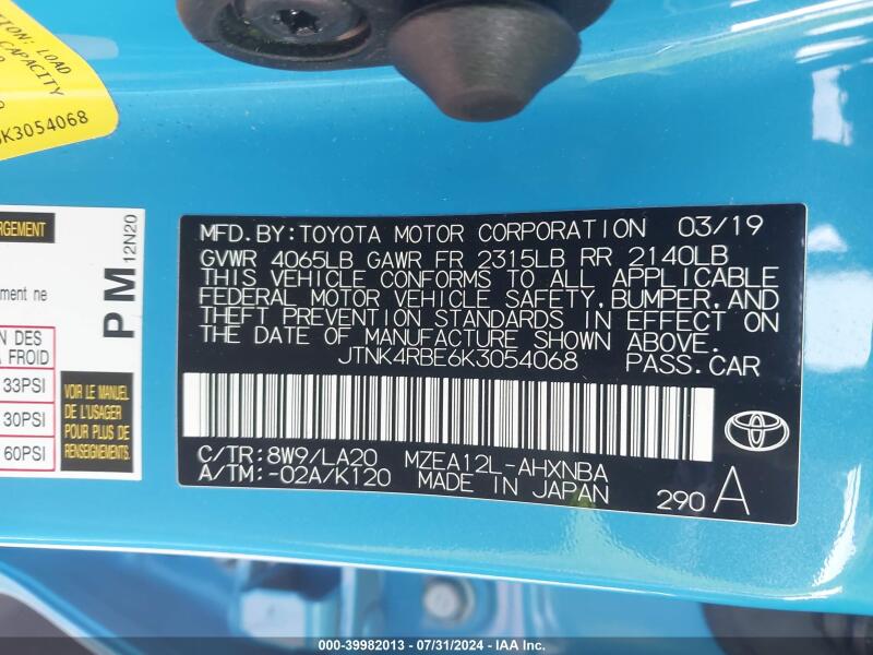 2019 TOYOTA COROLLA XSE - JTNK4RBE6K3054068 | SeoVin.biz