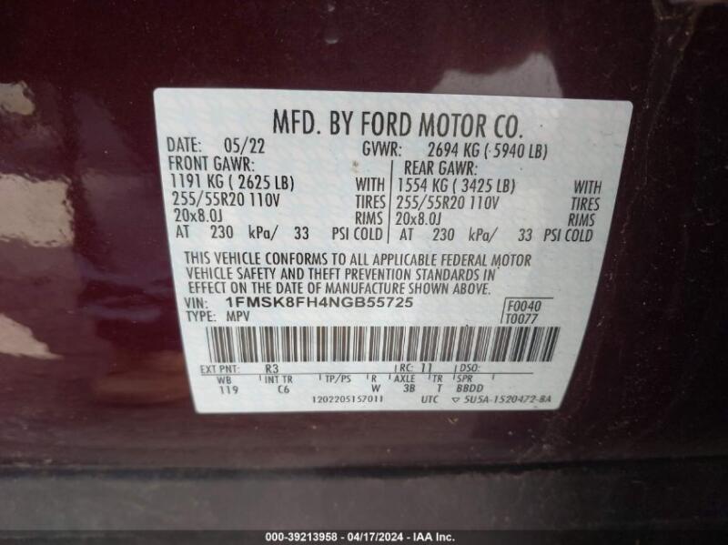 2022 FORD EXPLORER LIMITED - 1FMSK8FH4NGB55725 | SeoVin.biz