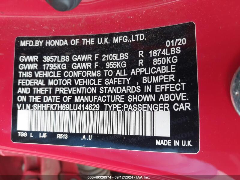 2020 HONDA CIVIC EX - SHHFK7H69LU414629 | SeoVin.biz