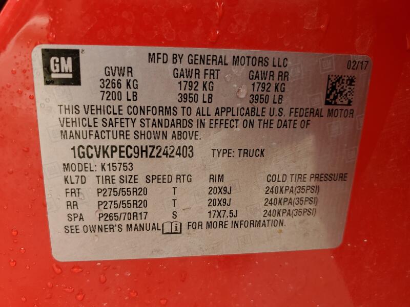 2017 CHEVROLET SILVERADO K1500 CUSTOM - 1GCVKPEC9HZ242403 | SeoVin.biz