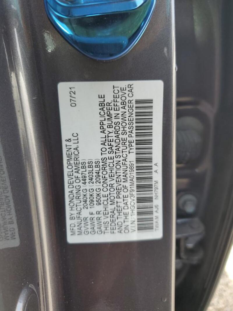 2021 HONDA ACCORD TOURING HYBRID - 1HGCV3F91MA019891 | SeoVin.biz