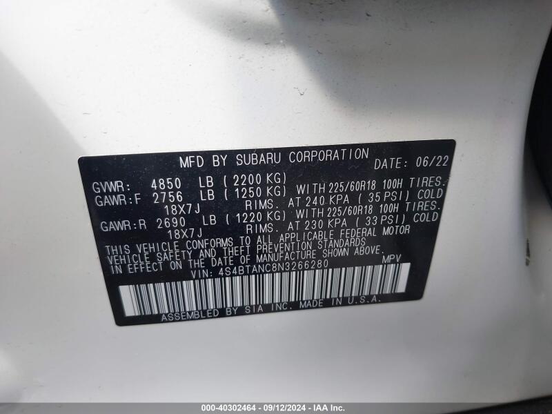 2022 SUBARU OUTBACK LIMITED - 4S4BTANC8N3266280 | SeoVin.biz