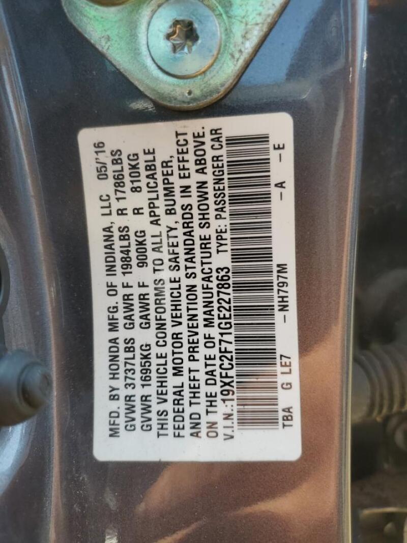 2016 HONDA CIVIC EX - 19XFC2F71GE227863 | SeoVin.biz