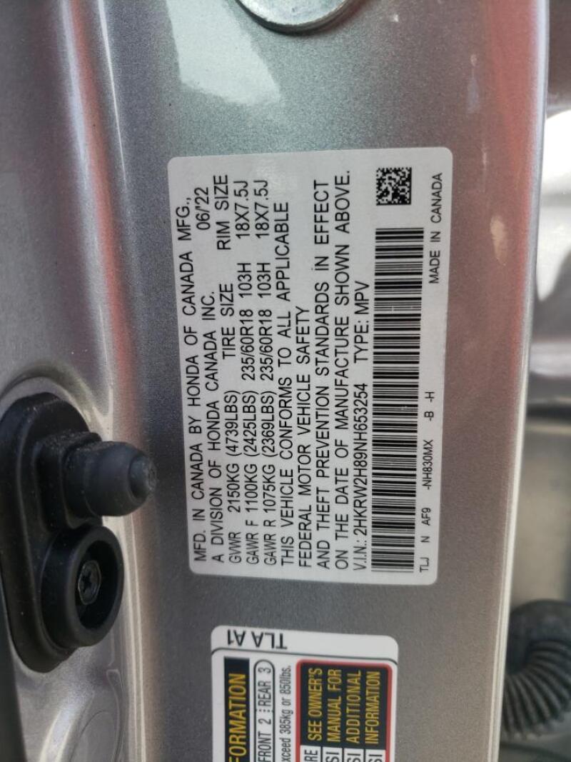2022 HONDA CR-V EXL - 2HKRW2H89NH653254 | SeoVin.biz